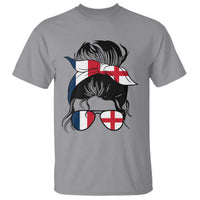 Proud France England Flag Messy Bun Bandana Sunglasses Graphic T Shirt French Anglo English Heritage Roots Woman