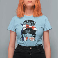 Proud France England Flag Messy Bun Bandana Sunglasses Graphic T Shirt For Women French Anglo English Heritage Roots Woman