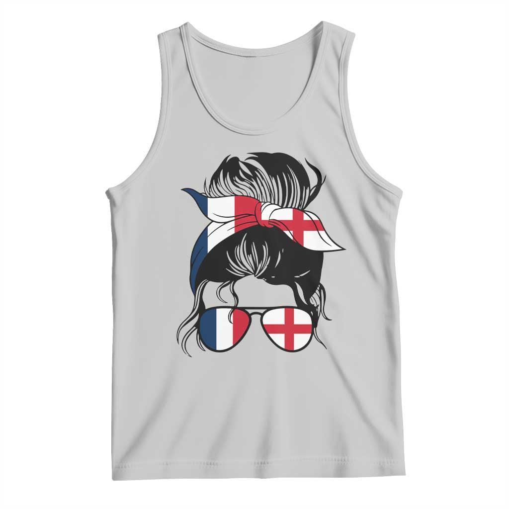 Proud France England Flag Messy Bun Bandana Sunglasses Graphic Tank Top French Anglo English Heritage Roots Woman