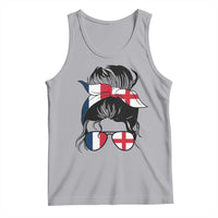 Proud France England Flag Messy Bun Bandana Sunglasses Graphic Tank Top French Anglo English Heritage Roots Woman