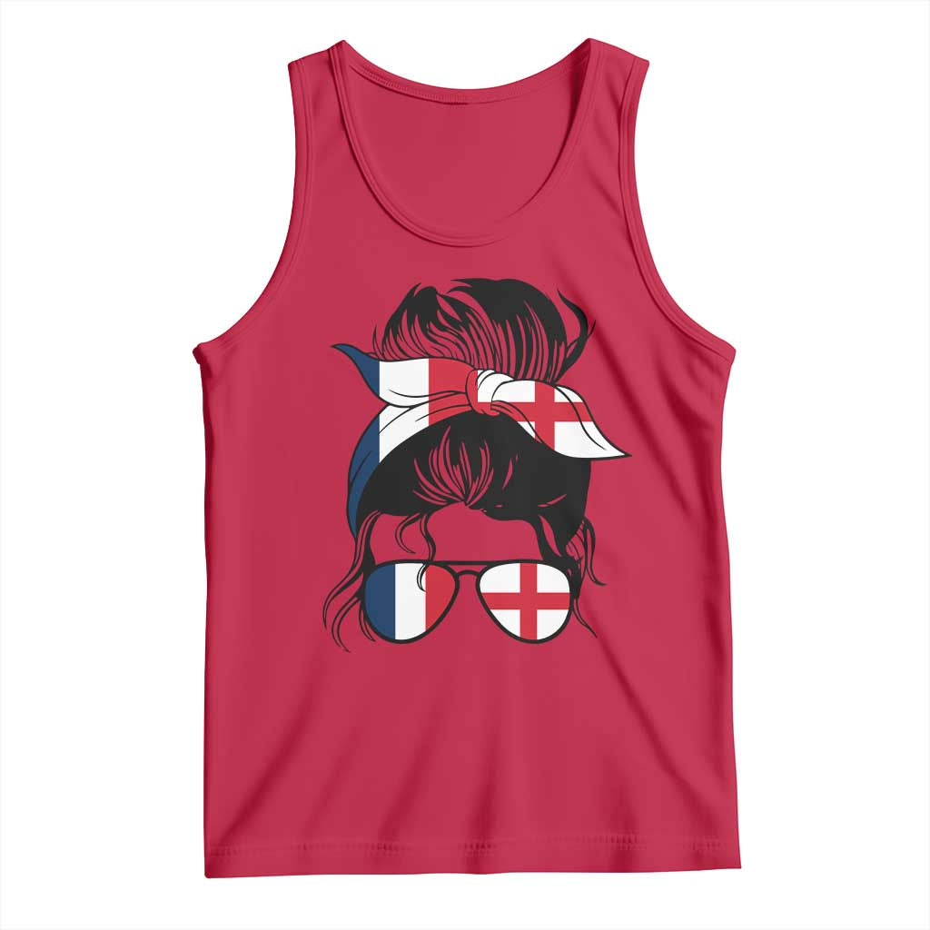 Proud France England Flag Messy Bun Bandana Sunglasses Graphic Tank Top French Anglo English Heritage Roots Woman