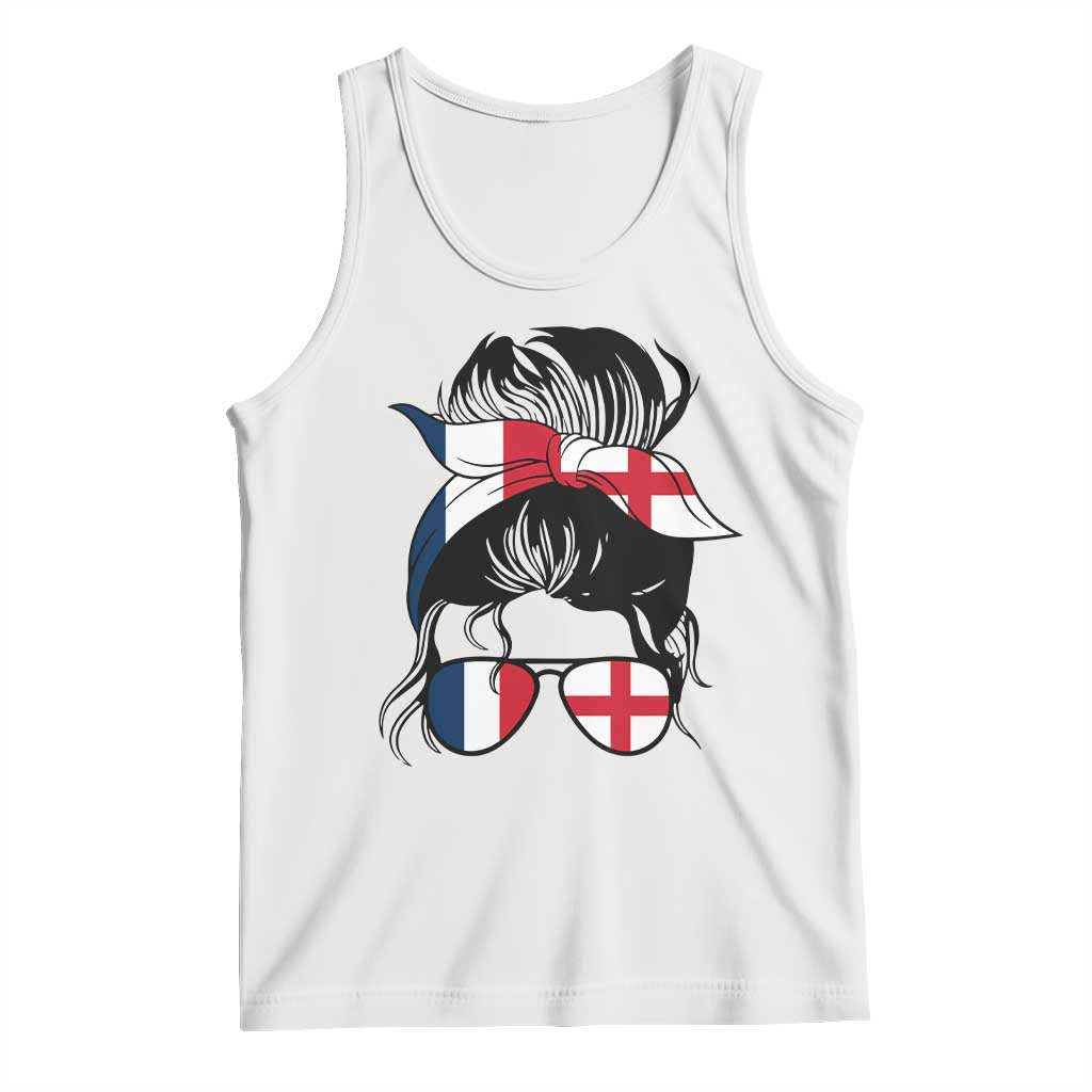 Proud France England Flag Messy Bun Bandana Sunglasses Graphic Tank Top French Anglo English Heritage Roots Woman