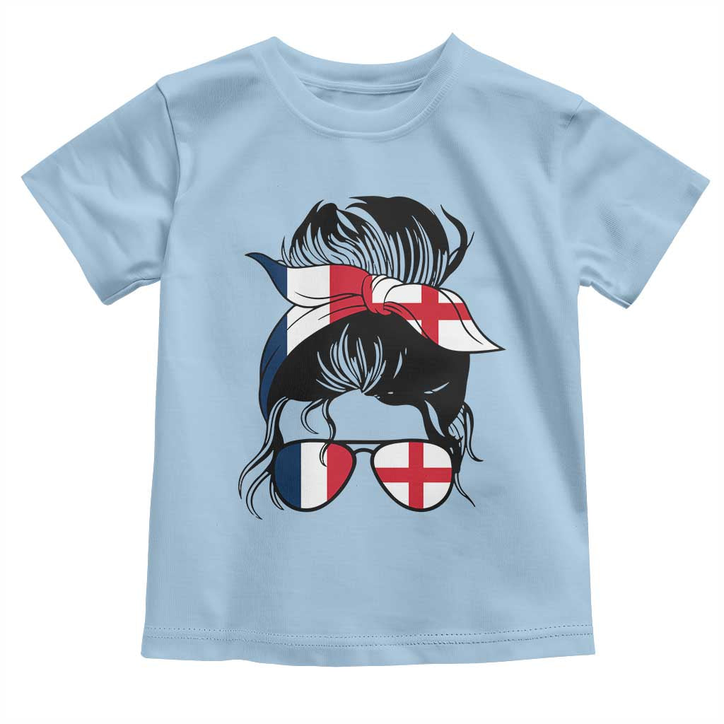 Proud France England Flag Messy Bun Bandana Sunglasses Graphic Toddler T Shirt French Anglo English Heritage Roots Woman