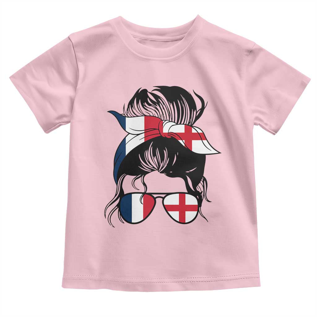 Proud France England Flag Messy Bun Bandana Sunglasses Graphic Toddler T Shirt French Anglo English Heritage Roots Woman