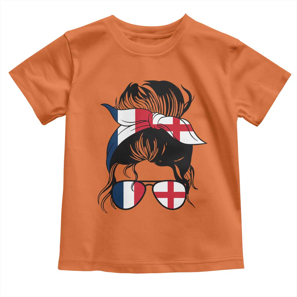 Proud France England Flag Messy Bun Bandana Sunglasses Graphic Toddler T Shirt French Anglo English Heritage Roots Woman