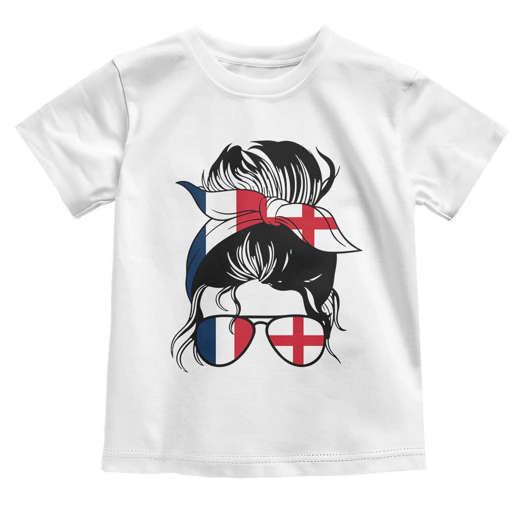 Proud France England Flag Messy Bun Bandana Sunglasses Graphic Toddler T Shirt French Anglo English Heritage Roots Woman