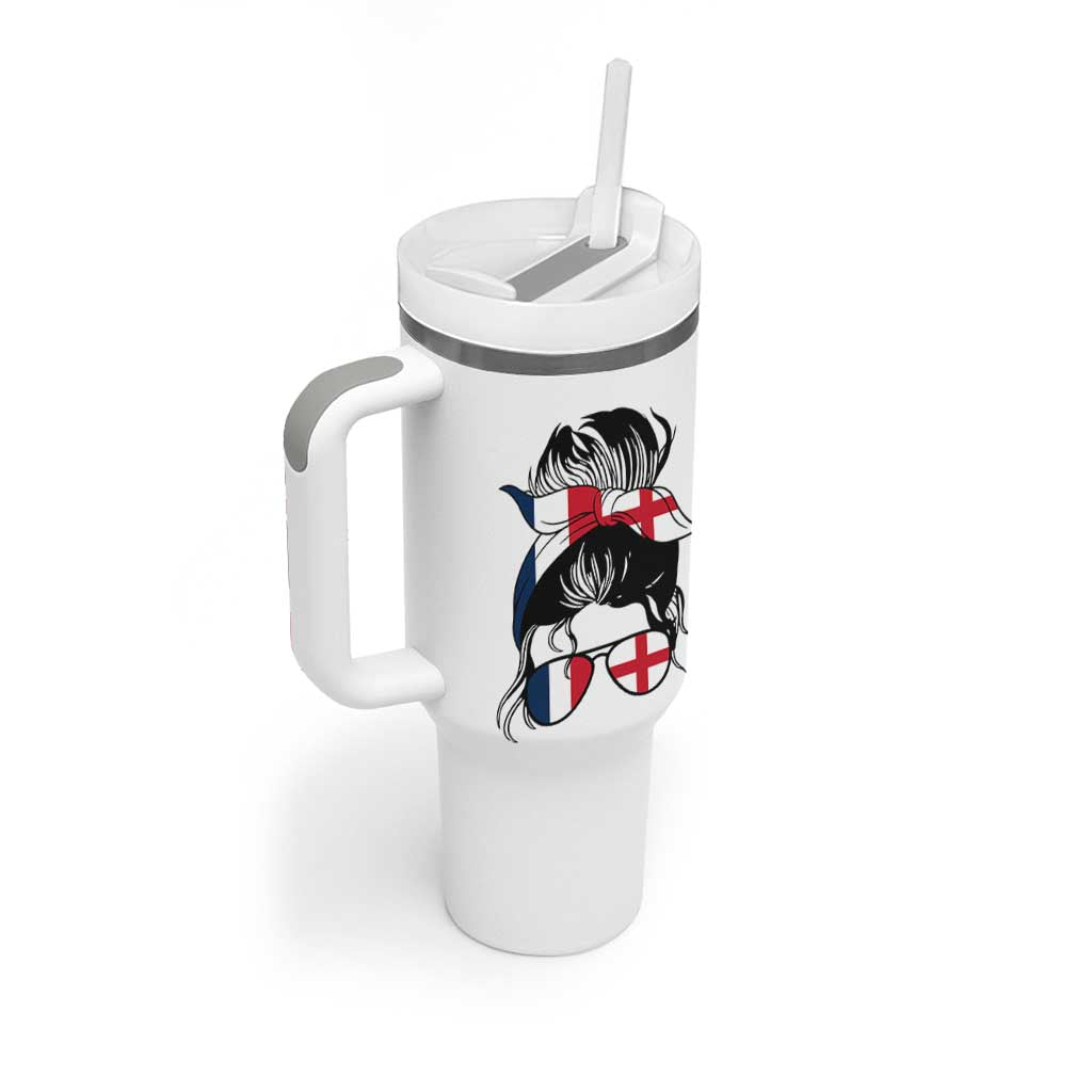 Proud France England Flag Messy Bun Bandana Sunglasses Graphic Tumbler With Handle French Anglo English Heritage Roots Woman