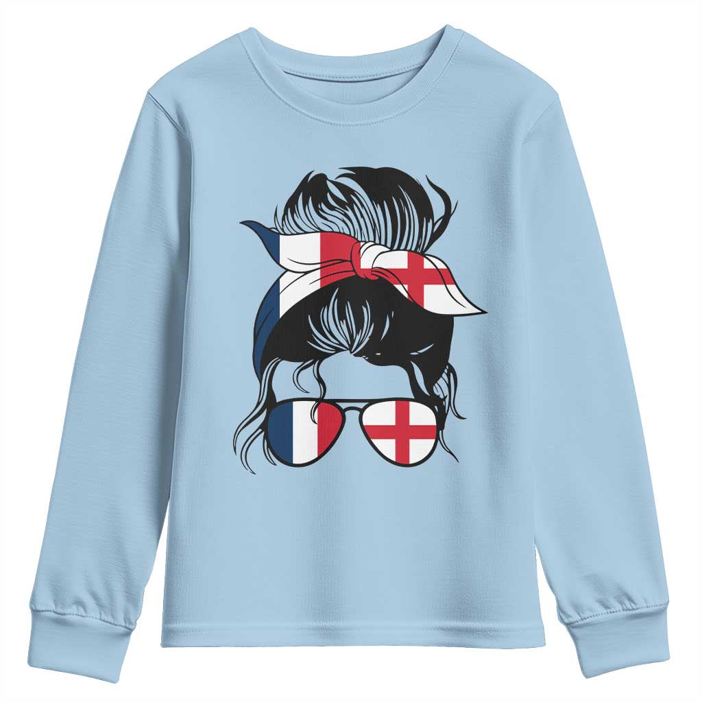 Proud France England Flag Messy Bun Bandana Sunglasses Graphic Youth Sweatshirt French Anglo English Heritage Roots Woman