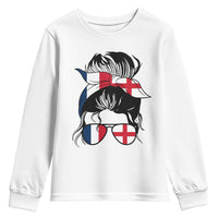 Proud France England Flag Messy Bun Bandana Sunglasses Graphic Youth Sweatshirt French Anglo English Heritage Roots Woman