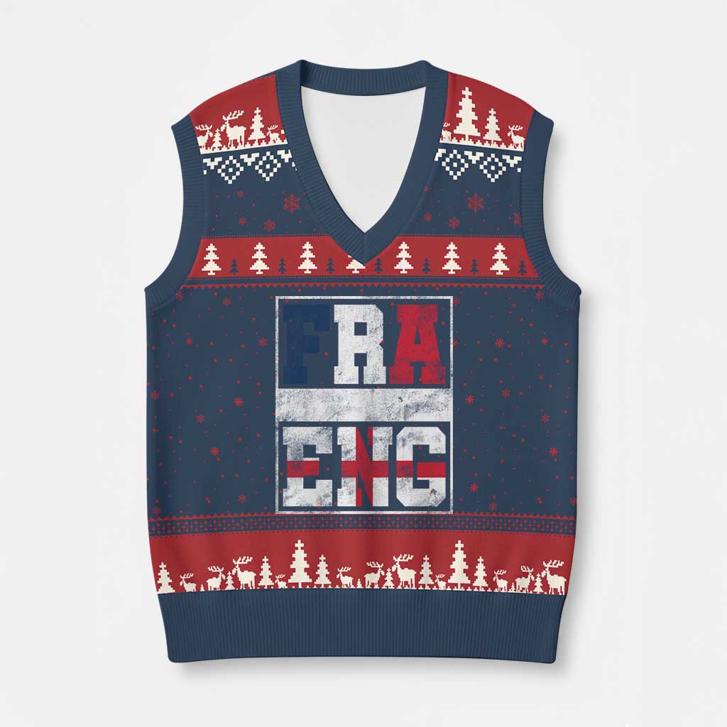 FRA ENG France England Flag Graphic V-Neck Knit Sweater Vest French English Country Pride