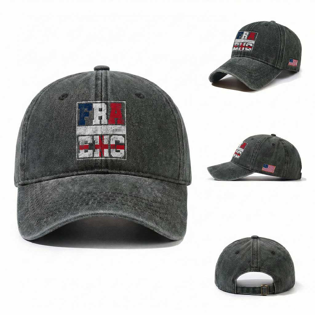 FRA ENG France England Flag Graphic Washed Cotton Baseball Cap French English Country Pride