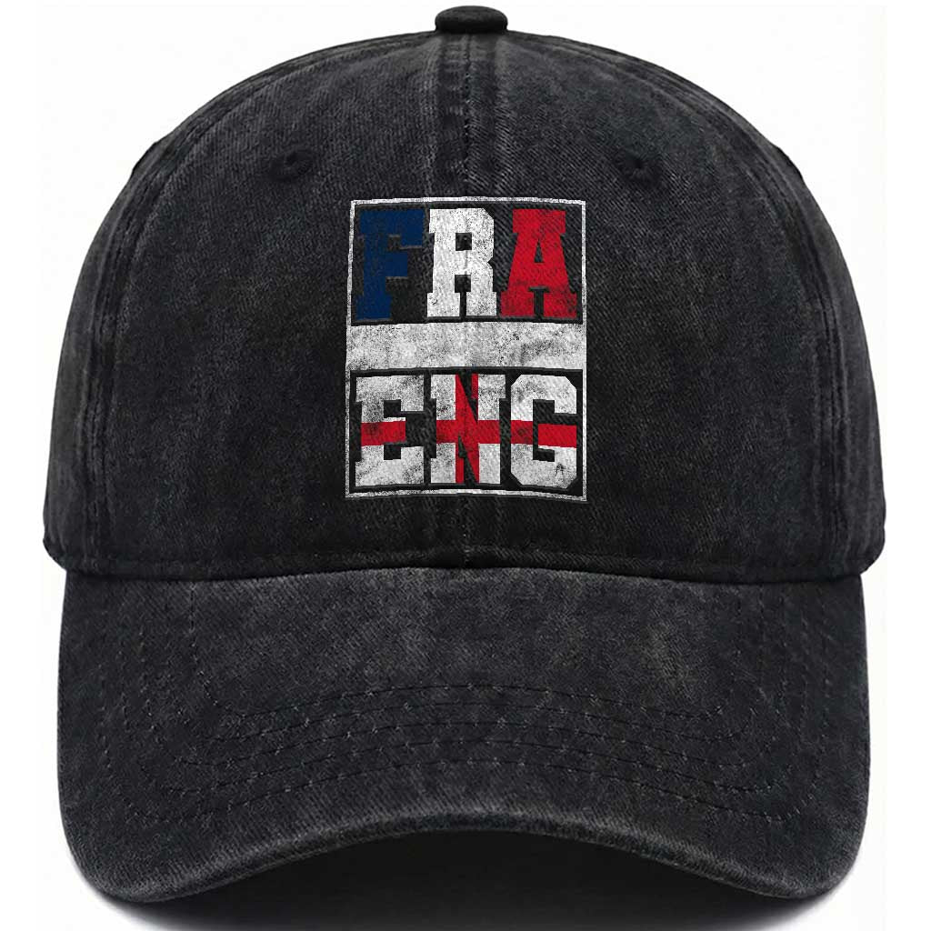 FRA ENG France England Flag Graphic Washed Cotton Baseball Cap French English Country Pride