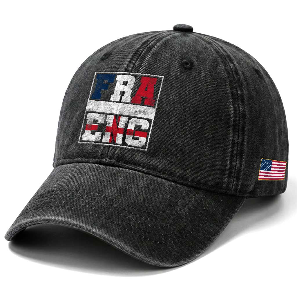 FRA ENG France England Flag Graphic Washed Cotton Baseball Cap French English Country Pride