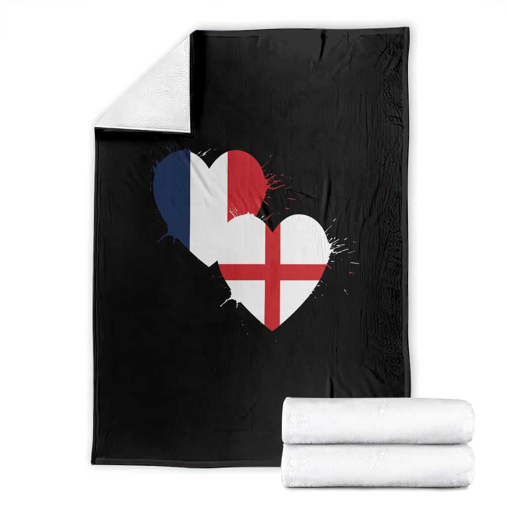 France England Flag Hearts Splatter Graphic Throw Blanket Anglo English French Heritage Love Unity