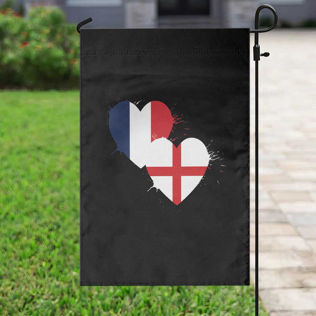 France England Flag Hearts Splatter Graphic Garden Flag Anglo English French Heritage Love Unity