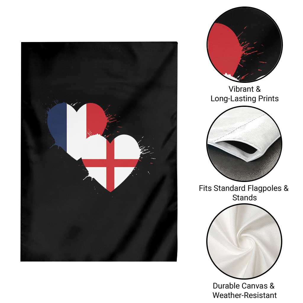 France England Flag Hearts Splatter Graphic Garden Flag Anglo English French Heritage Love Unity