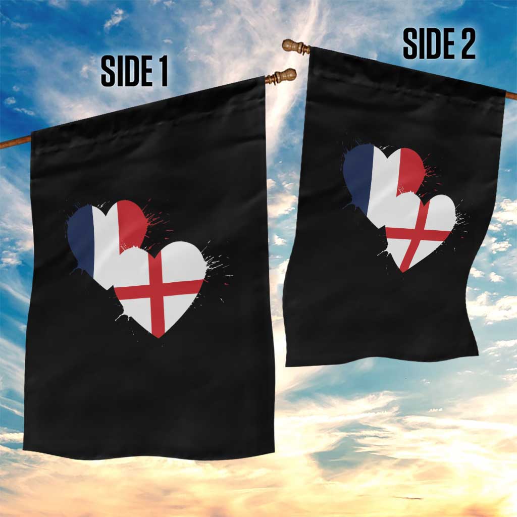 France England Flag Hearts Splatter Graphic Garden Flag Anglo English French Heritage Love Unity