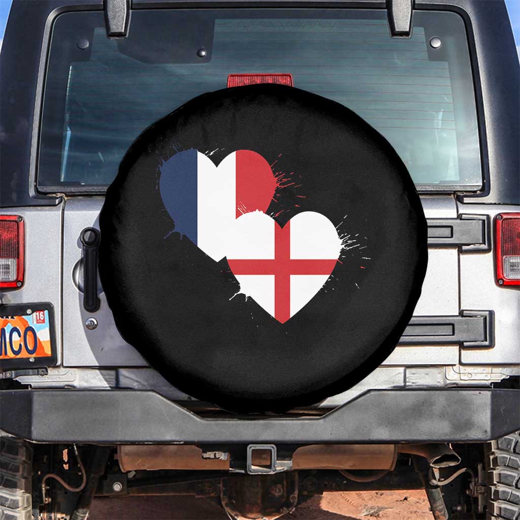 France England Flag Hearts Splatter Graphic Spare Tire Cover Anglo English French Heritage Love Unity