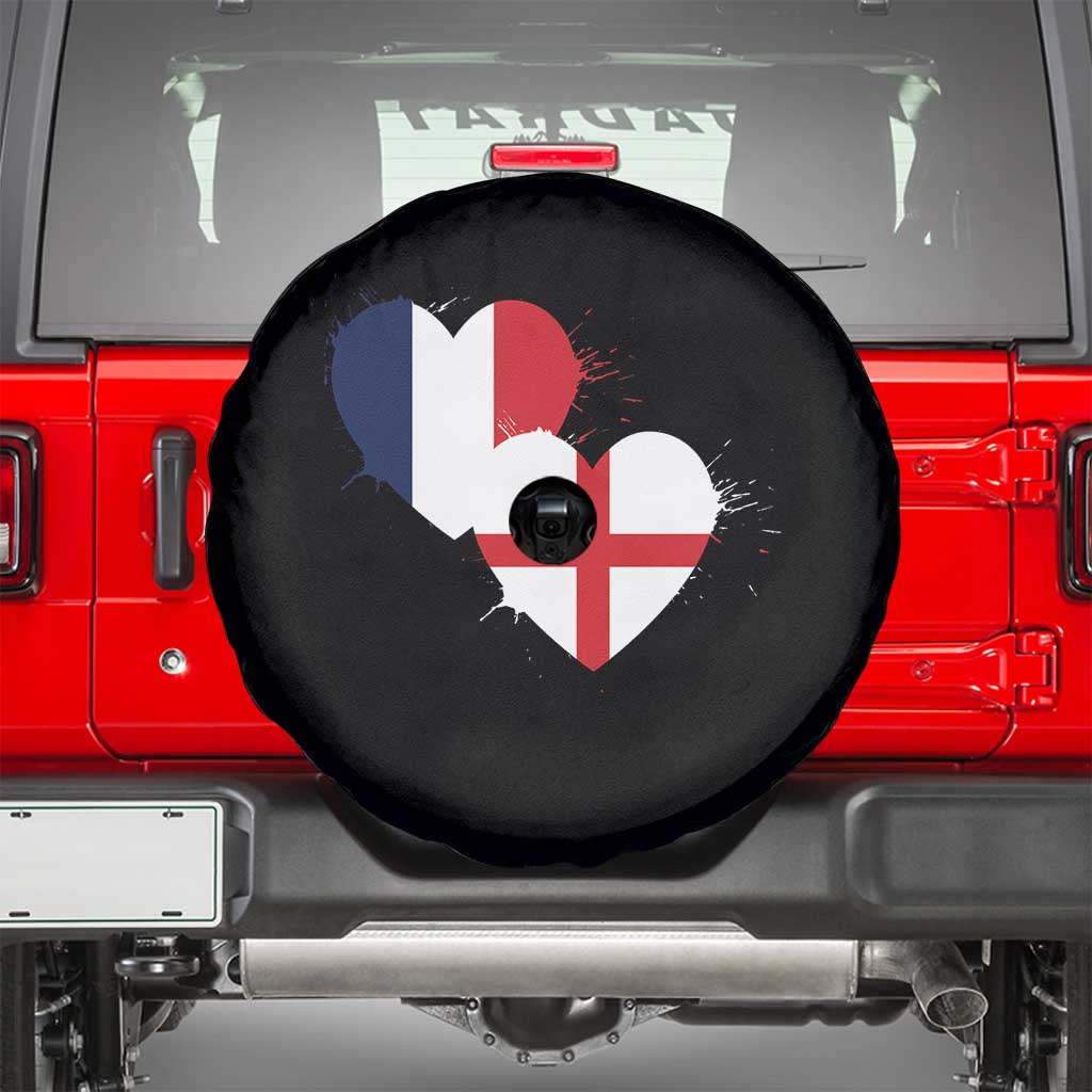 France England Flag Hearts Splatter Graphic Spare Tire Cover Anglo English French Heritage Love Unity