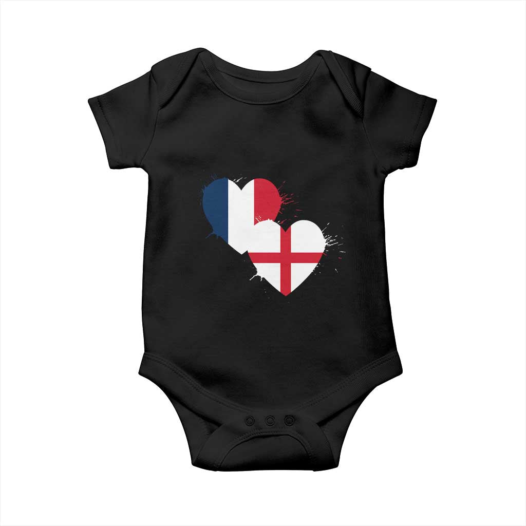 France England Flag Hearts Splatter Graphic Baby Onesie Anglo English French Heritage Love Unity