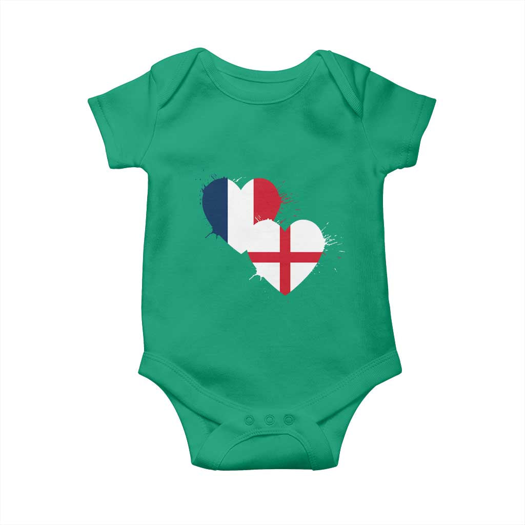 France England Flag Hearts Splatter Graphic Baby Onesie Anglo English French Heritage Love Unity
