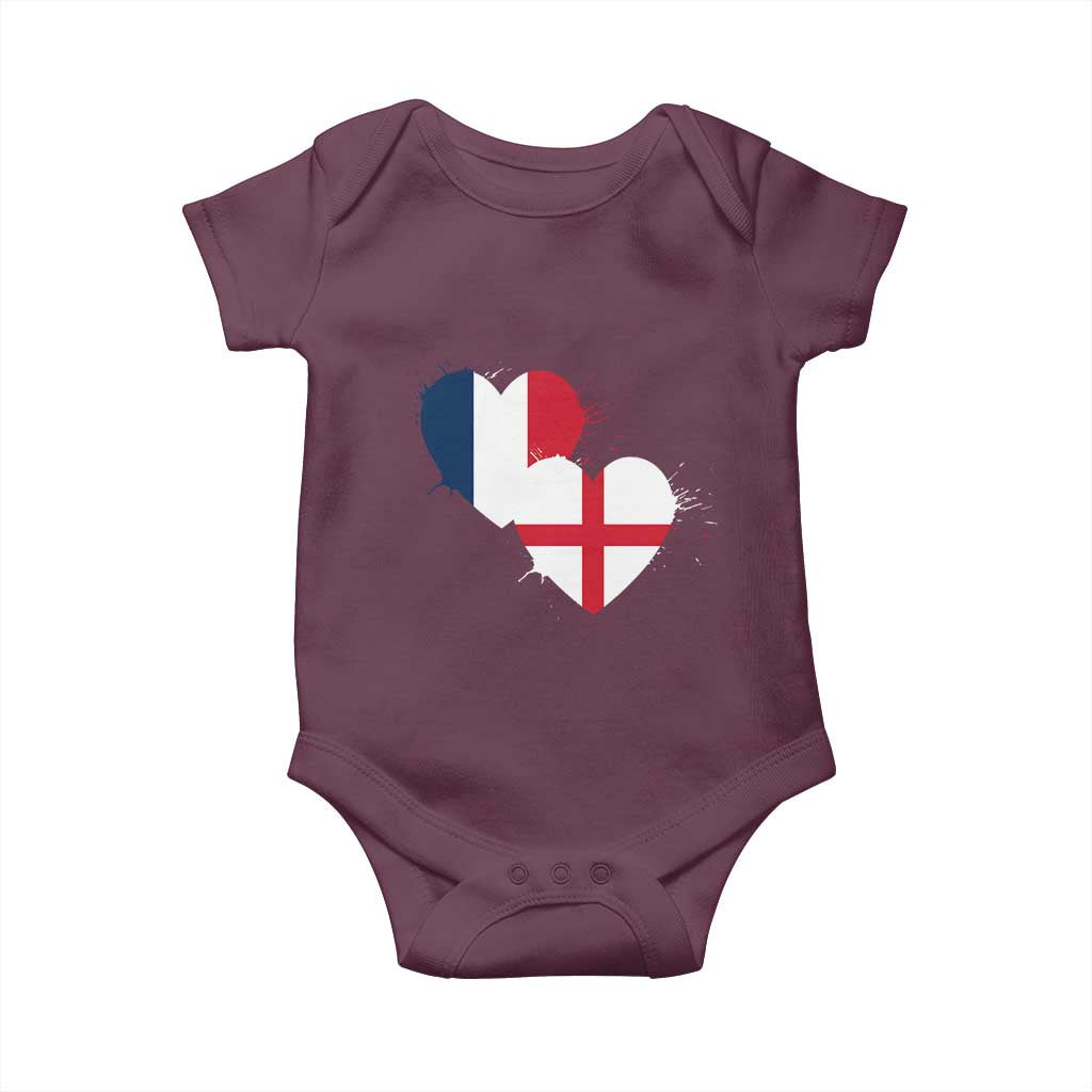 France England Flag Hearts Splatter Graphic Baby Onesie Anglo English French Heritage Love Unity