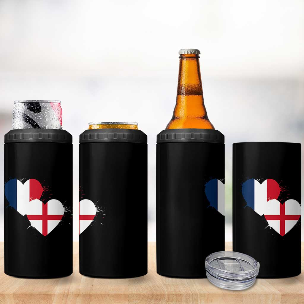 France England Flag Hearts Splatter Graphic 4 in 1 Can Cooler Tumbler Anglo English French Heritage Love Unity