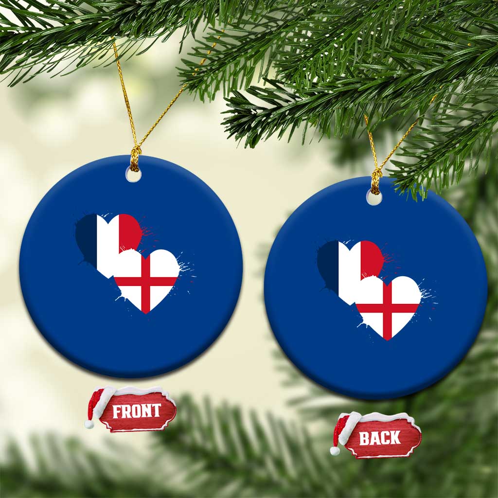 France England Flag Hearts Splatter Graphic Ceramic Ornament Anglo English French Heritage Love Unity
