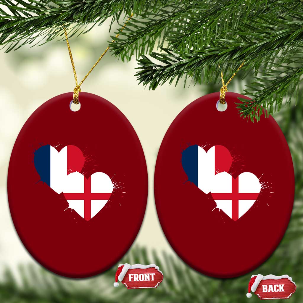 France England Flag Hearts Splatter Graphic Ceramic Ornament Anglo English French Heritage Love Unity
