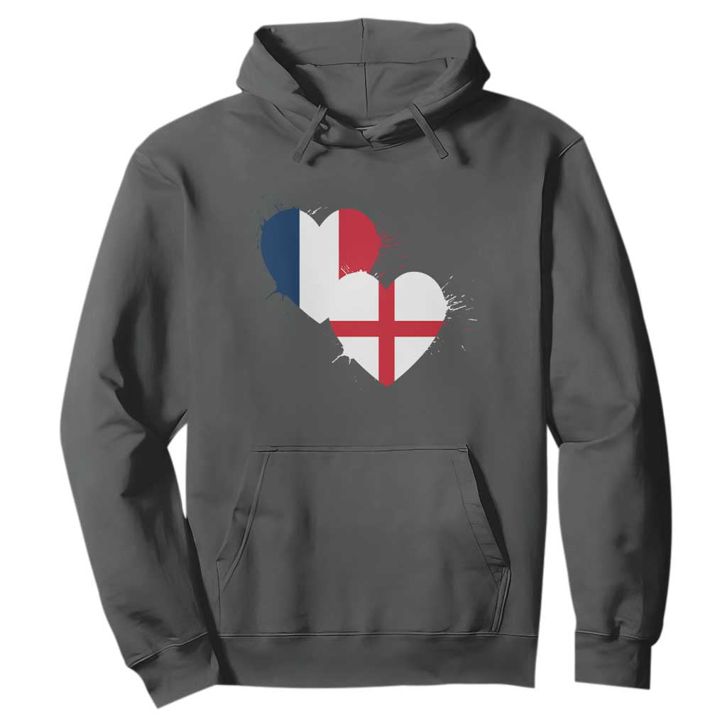 France England Flag Hearts Splatter Graphic Hoodie Anglo English French Heritage Love Unity