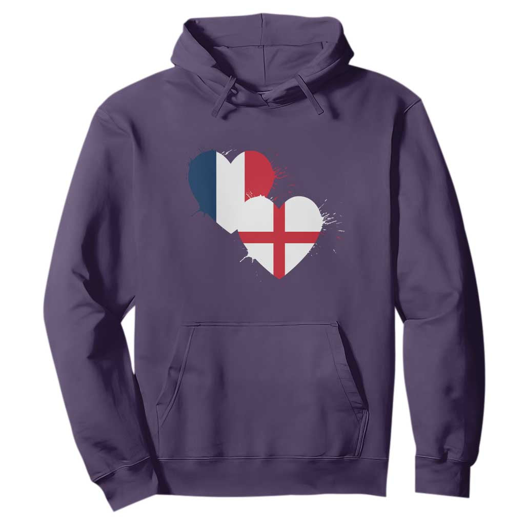 France England Flag Hearts Splatter Graphic Hoodie Anglo English French Heritage Love Unity