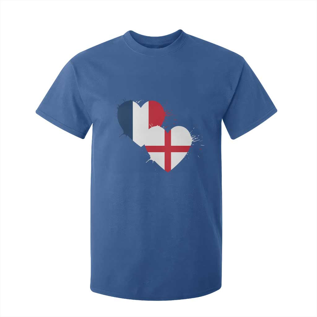 France England Flag Hearts Splatter Graphic T Shirt For Kid Anglo English French Heritage Love Unity