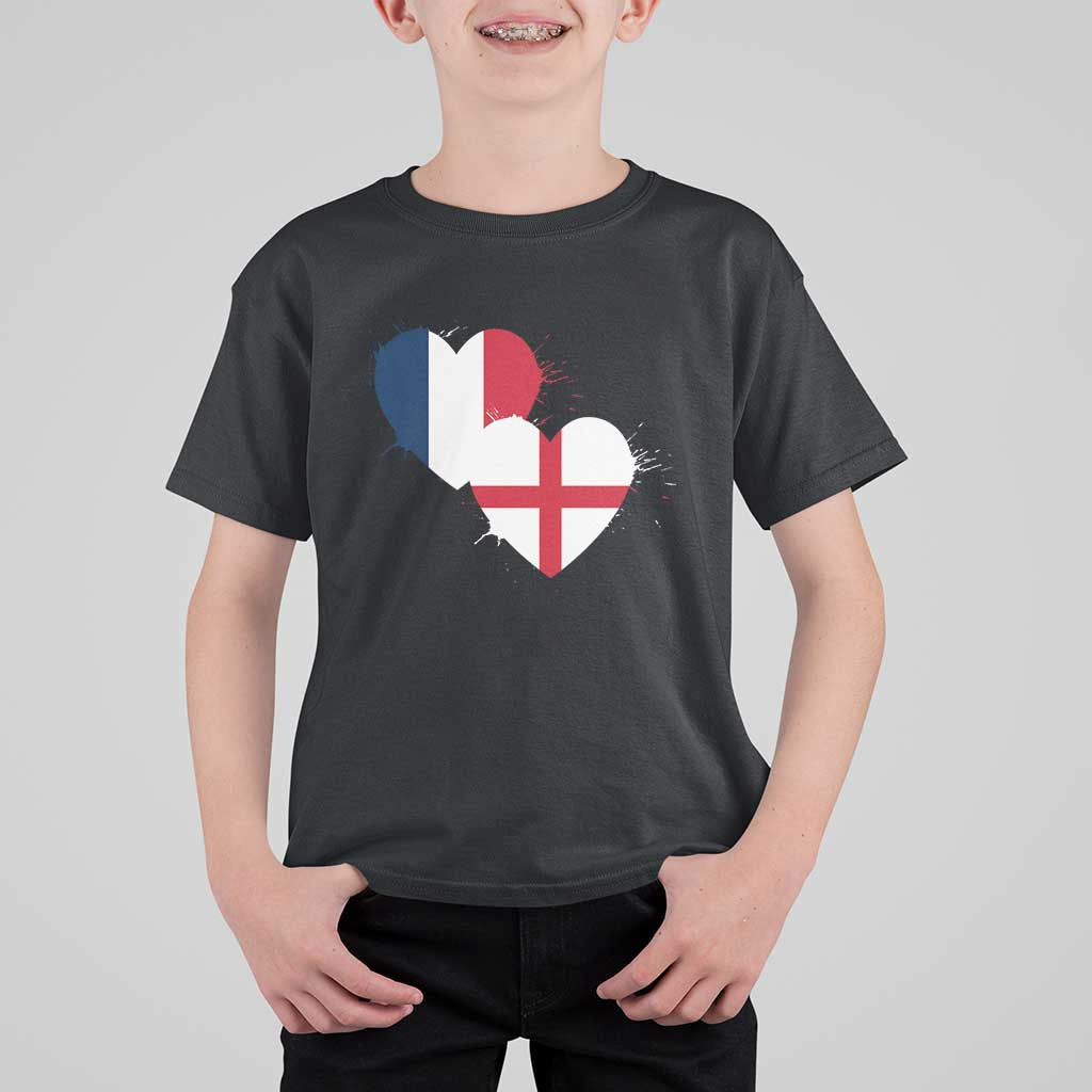 France England Flag Hearts Splatter Graphic T Shirt For Kid Anglo English French Heritage Love Unity TS02