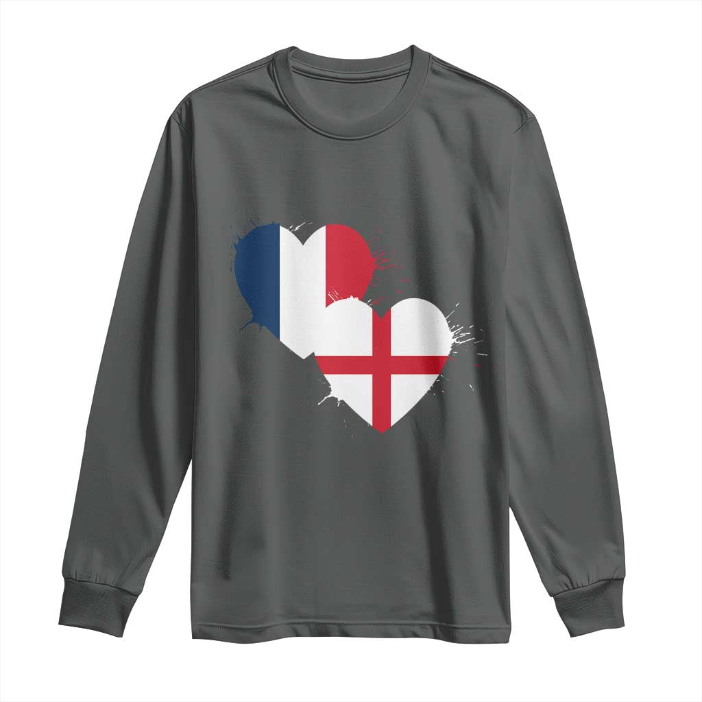 France England Flag Hearts Splatter Graphic Long Sleeve Shirt Anglo English French Heritage Love Unity