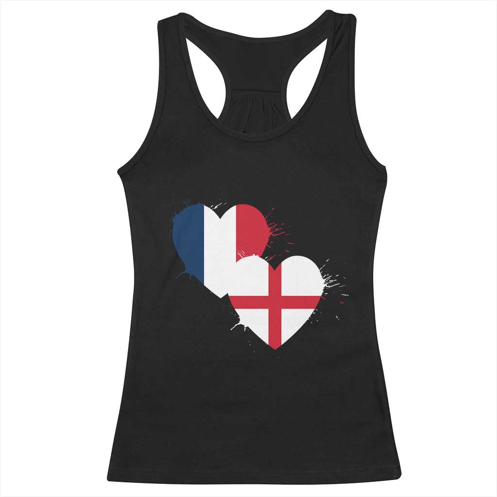 France England Flag Hearts Splatter Graphic Racerback Tank Top Anglo English French Heritage Love Unity