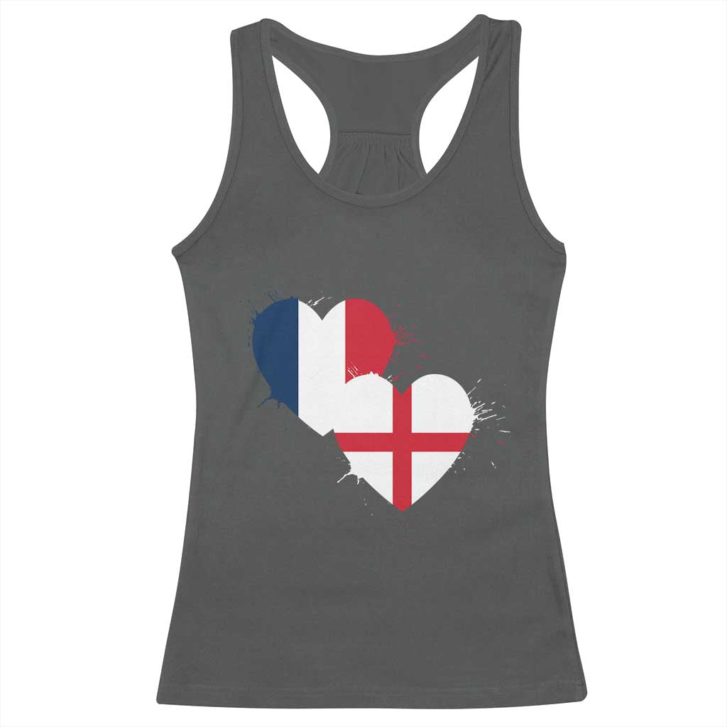 France England Flag Hearts Splatter Graphic Racerback Tank Top Anglo English French Heritage Love Unity