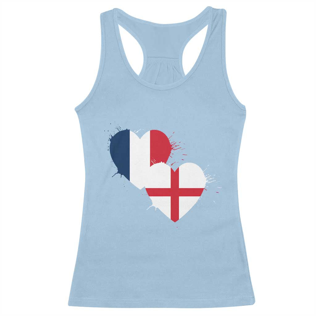 France England Flag Hearts Splatter Graphic Racerback Tank Top Anglo English French Heritage Love Unity