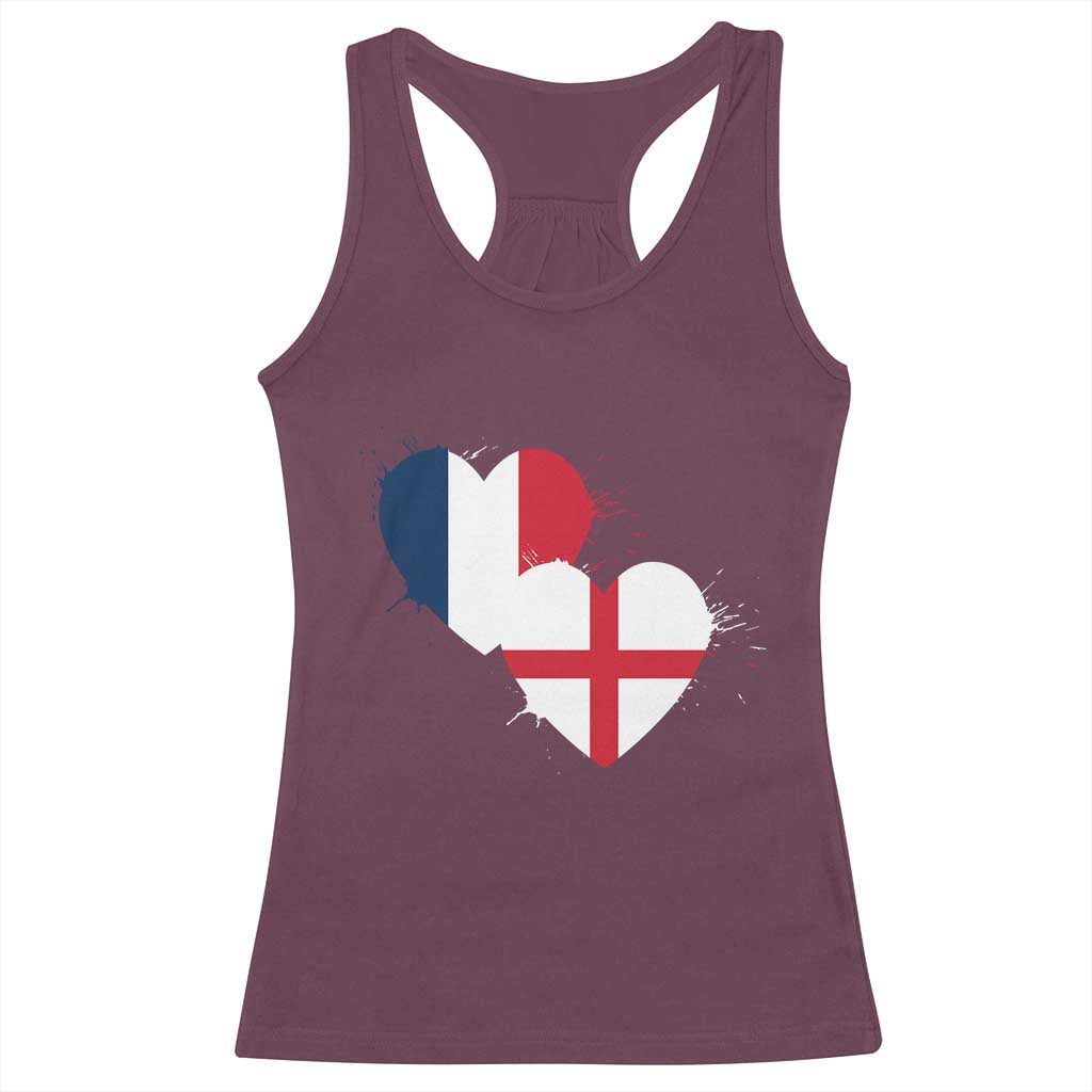 France England Flag Hearts Splatter Graphic Racerback Tank Top Anglo English French Heritage Love Unity