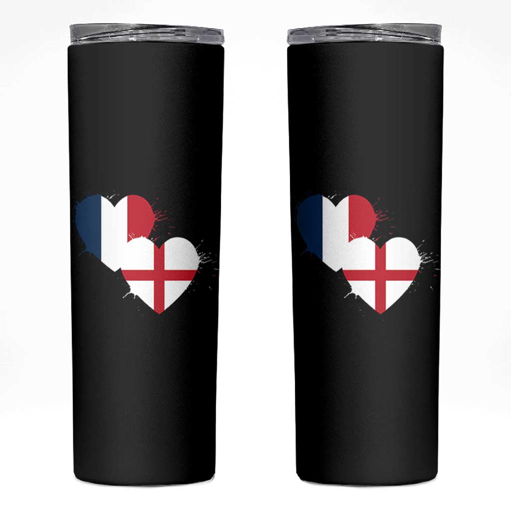France England Flag Hearts Splatter Graphic Skinny Tumbler Anglo English French Heritage Love Unity