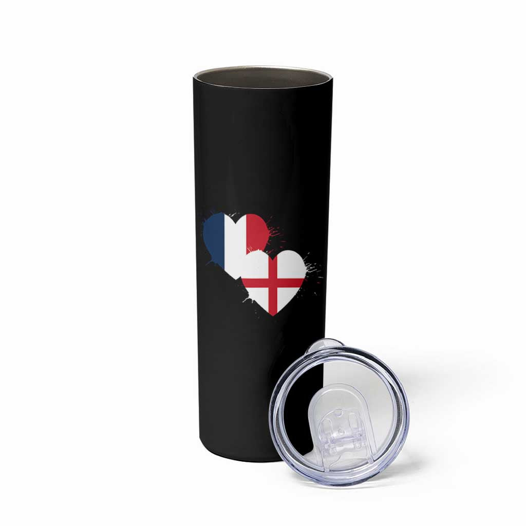 France England Flag Hearts Splatter Graphic Skinny Tumbler Anglo English French Heritage Love Unity