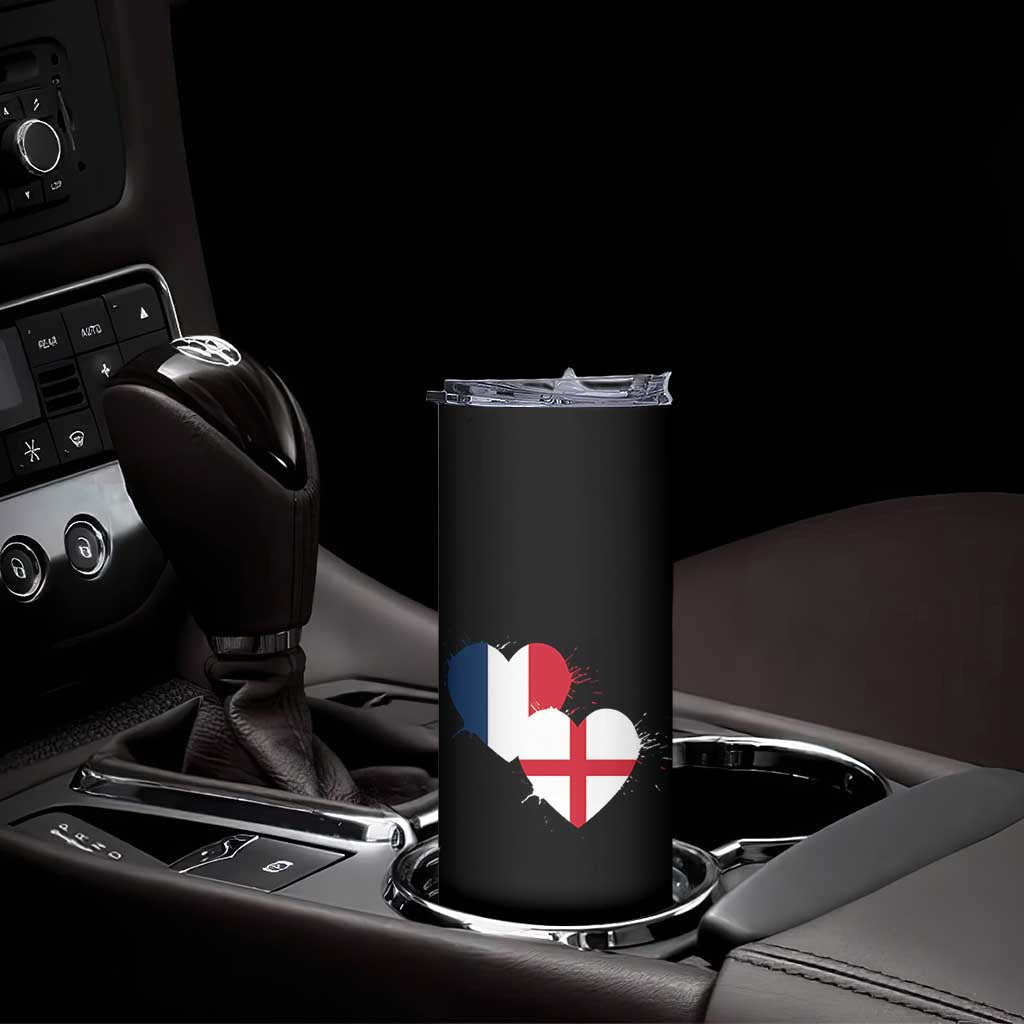 France England Flag Hearts Splatter Graphic Skinny Tumbler Anglo English French Heritage Love Unity