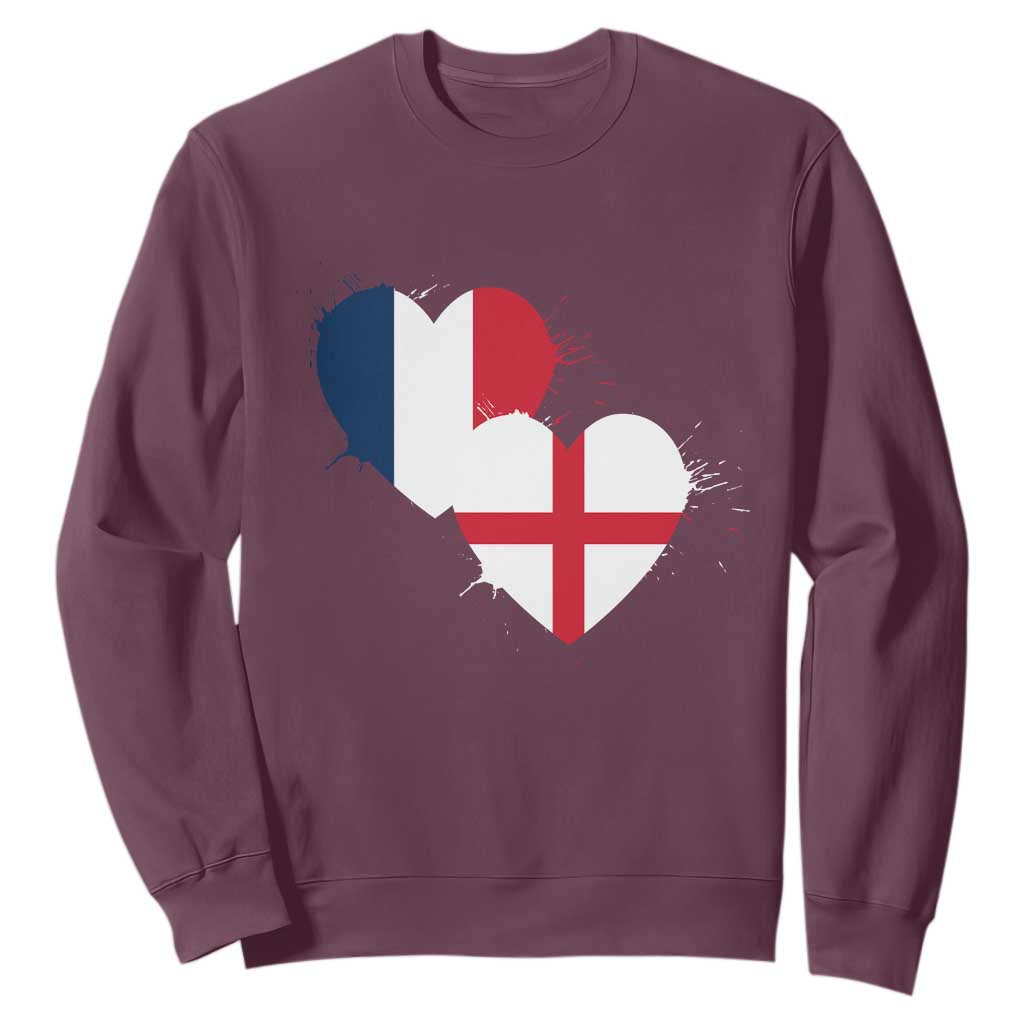 France England Flag Hearts Splatter Graphic Sweatshirt Anglo English French Heritage Love Unity