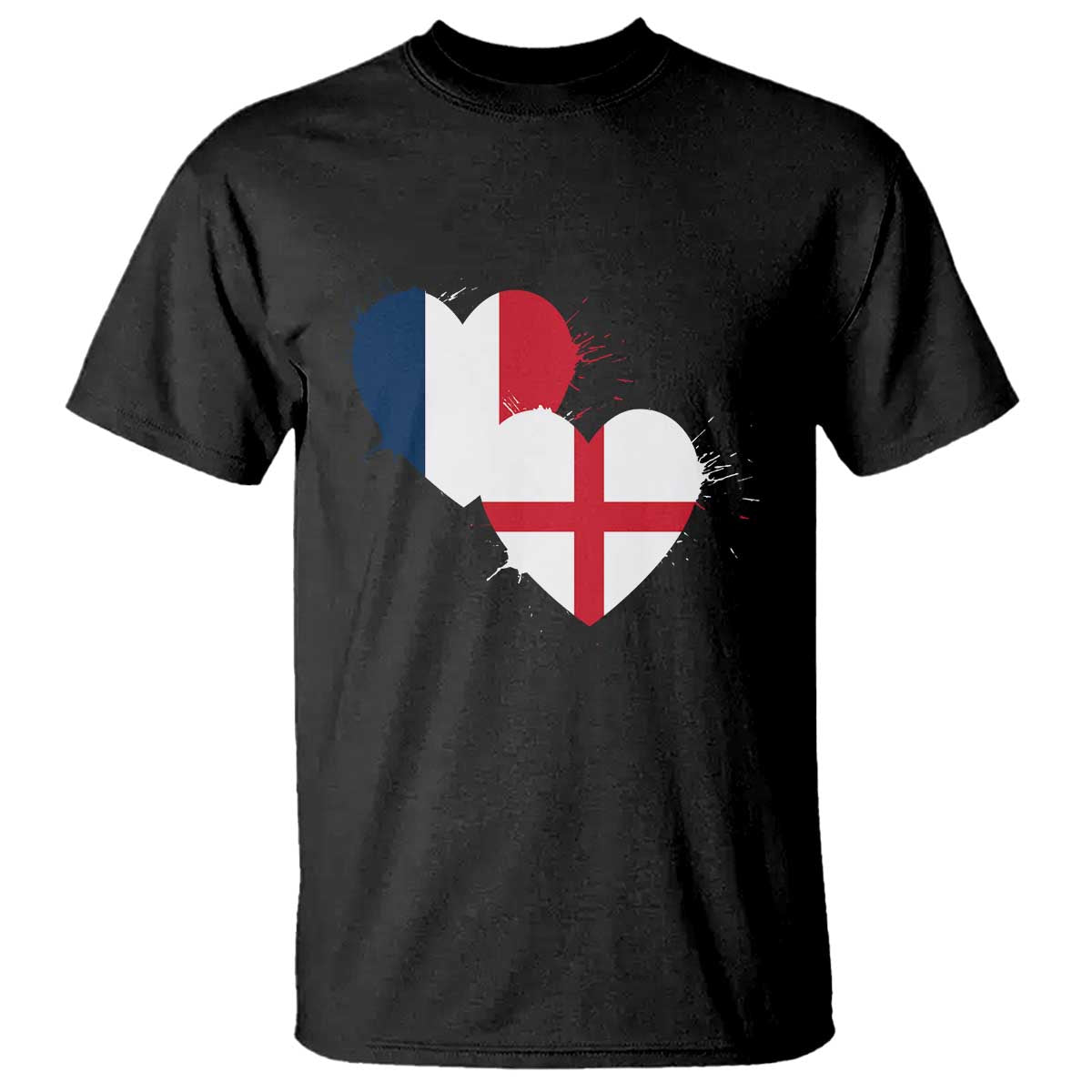 France England Flag Hearts Splatter Graphic T Shirt Anglo English French Heritage Love Unity