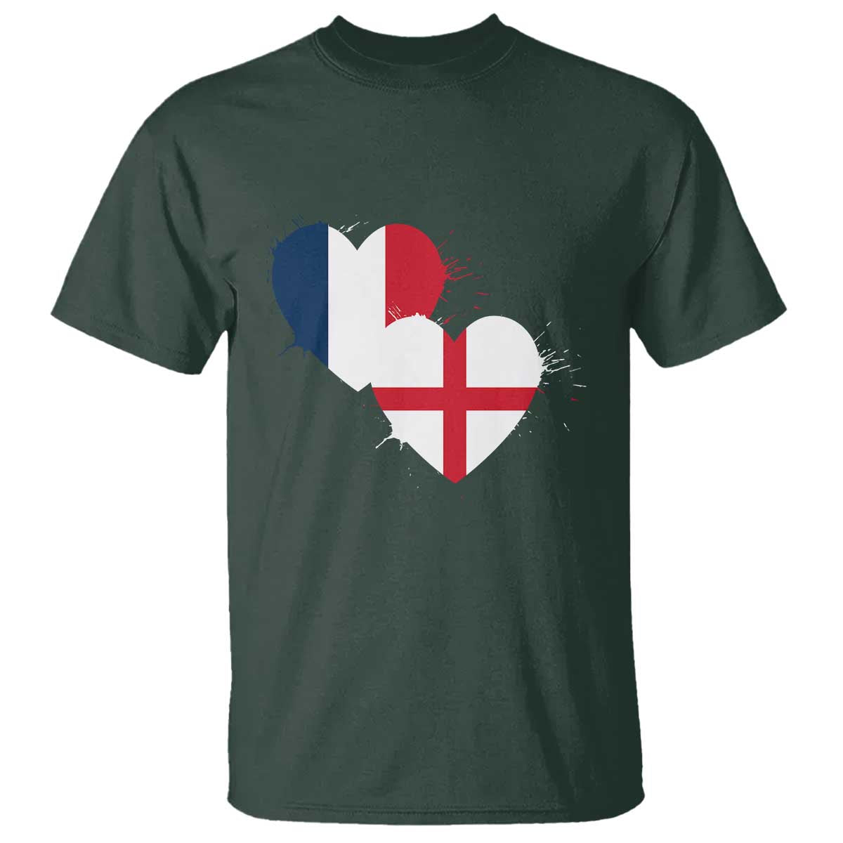 France England Flag Hearts Splatter Graphic T Shirt Anglo English French Heritage Love Unity