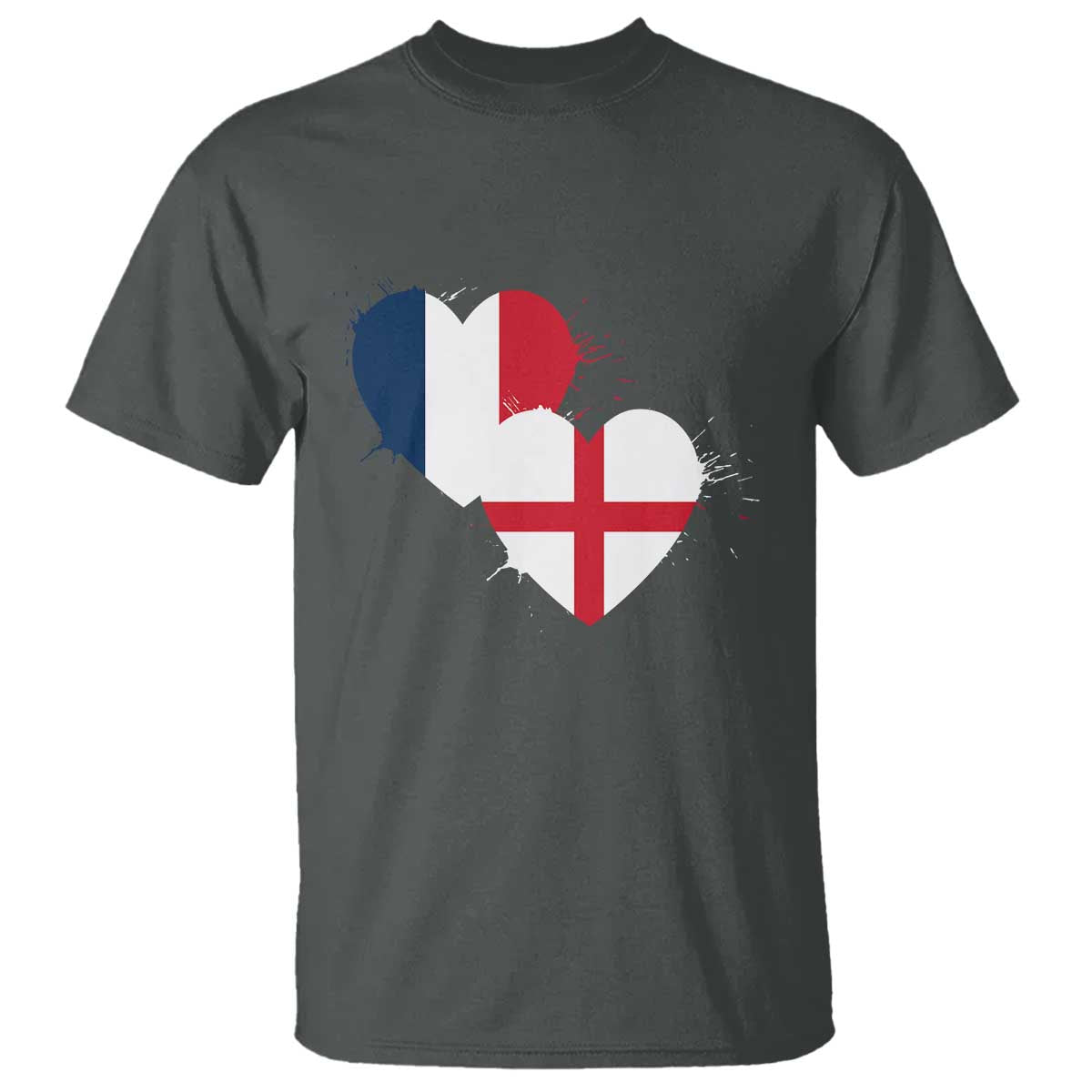 France England Flag Hearts Splatter Graphic T Shirt Anglo English French Heritage Love Unity