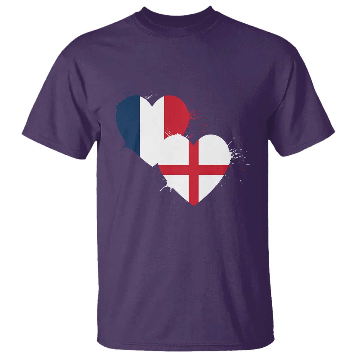 France England Flag Hearts Splatter Graphic T Shirt Anglo English French Heritage Love Unity