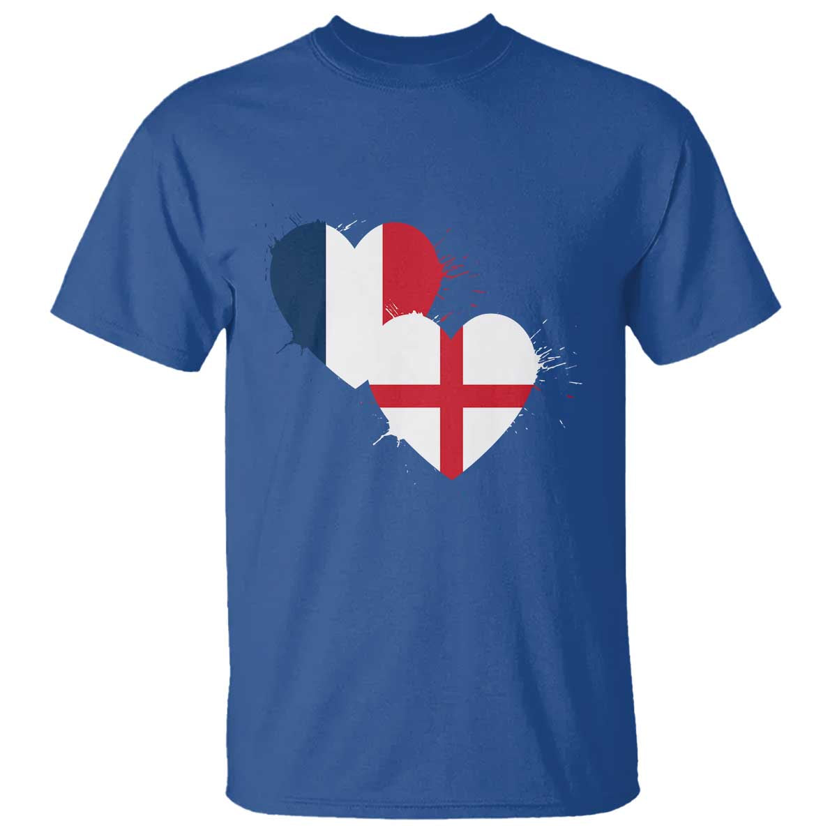 France England Flag Hearts Splatter Graphic T Shirt Anglo English French Heritage Love Unity