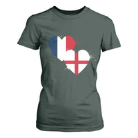 France England Flag Hearts Splatter Graphic T Shirt For Women Anglo English French Heritage Love Unity