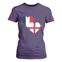 France England Flag Hearts Splatter Graphic T Shirt For Women Anglo English French Heritage Love Unity