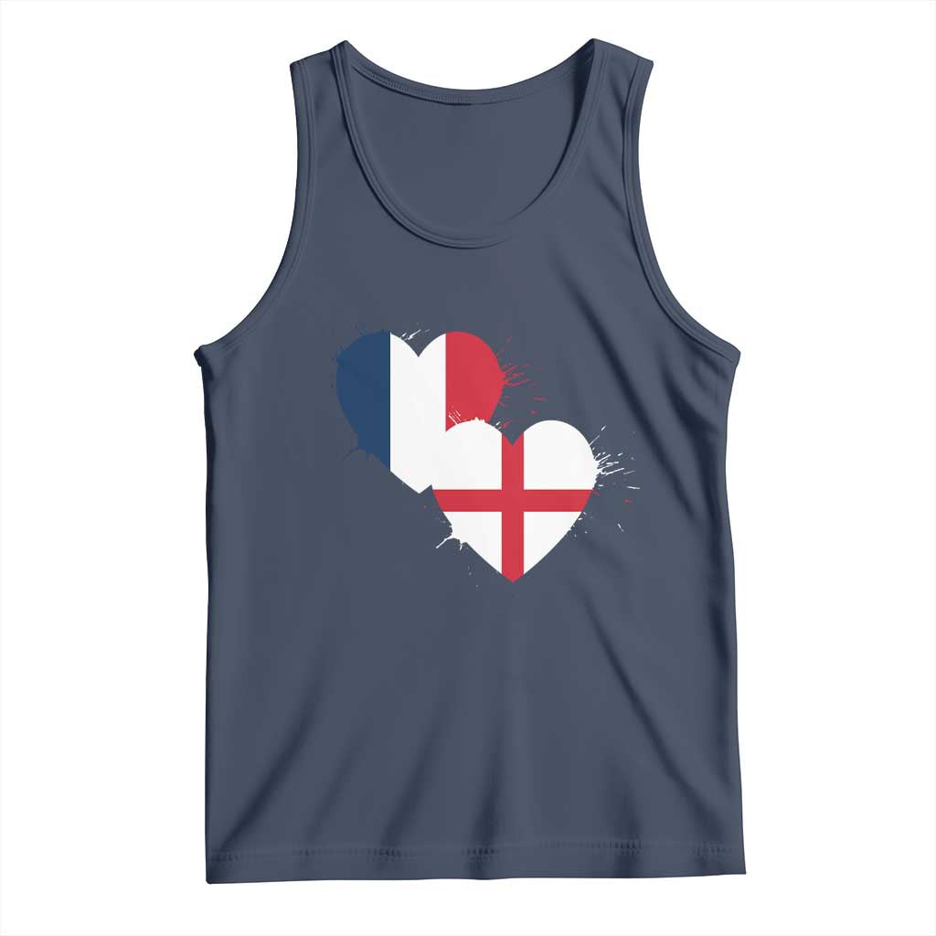 France England Flag Hearts Splatter Graphic Tank Top Anglo English French Heritage Love Unity